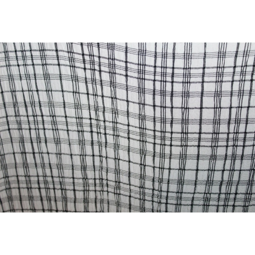 Flax Textured Crinkle Top White Black Plaid Large Minimalist Lightweight Stretch - Picture 4 of 9